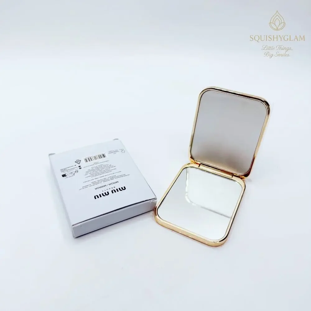 Miu Miu Beauty Compact Mirror Black And Light Blue Gold Tone Trim